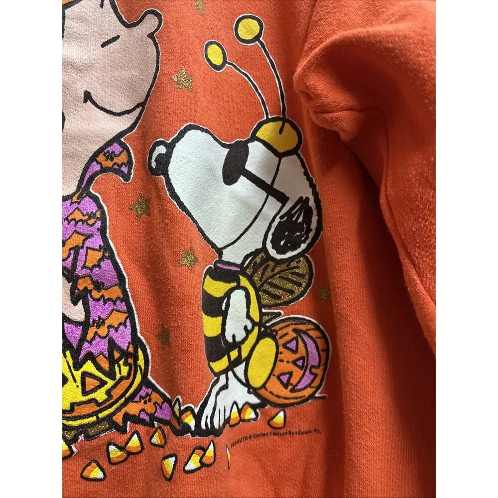 Vintage 90s Peanuts Snoopy Lucy Halloween Orange Sweatshirt XL - Picture 3 of 7